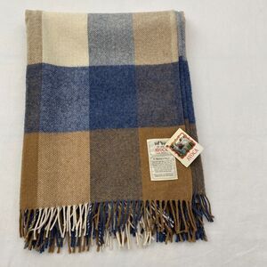 Avoca Wool Blanket Brown Plaid Throw 100% Lambswool Fringe Lightweight Lap 40x57